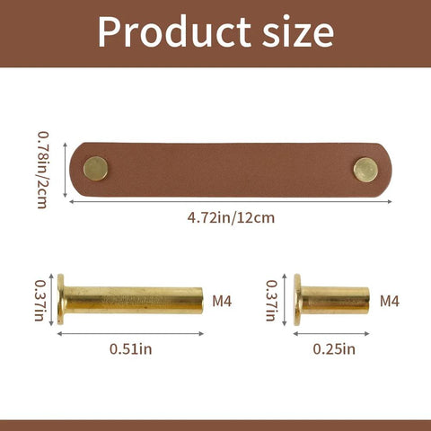 Product dimensions for Six Piece Leather Drawer Pulls Set In Brown With Gold Rivet Screws, 4.72 Inch Soft Cabinet Dresser Handles.