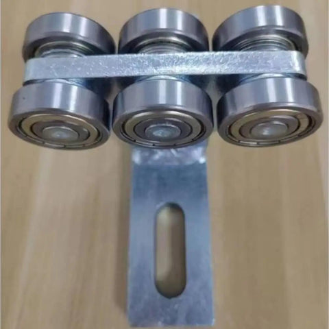 Pro Level Electric 6 Wheel Track Roller For 1 5/8 Metal Studs showing six hardened casters on metal frame for alignment tool.