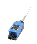 ME-8169 Flexible Rod Coil Spring Actuator Momentary Limit Switch, blue casing, side view, for industrial automation use