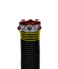 Pair Of Garage Door Torsion Springs Quarter Inch Wire Size One And Three Quarter Inch Inside Diameter Thirty Three Inch Length Left And Right Hand Wound Built To Last Heavy Duty Coated For Long Lasting Performance Fifteen Thousand Cycles Replacement For, showing end of spring with yellow and red components