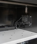 Interior view of Built Like A Tank Dual Door Lithium Ion Battery Charging Cabinet featuring mechanical fan and vent system.