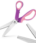 Ultra Sharp Pinking Shears For Fabric Cutting With Comfort Grips Dope Zig Zag Scissors For Scrapbooking And Dressmaking Great On Fabrics Leather Paper And Craft Materials, purple handles