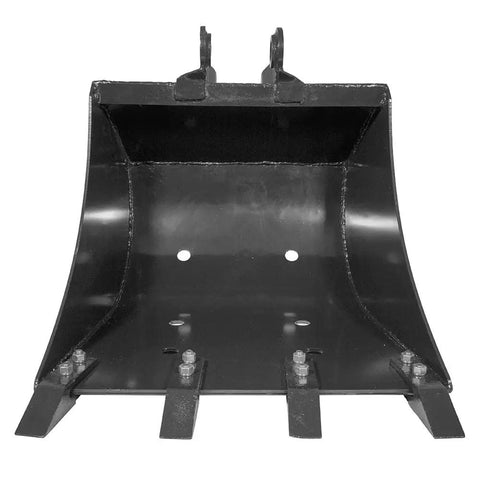 Front view of 24 Inch Front And Backhoe Bucket With Hydraulic Tilt, Beefy Carbon Steel Teeth, Excavator Attachment showcasing digging edge.