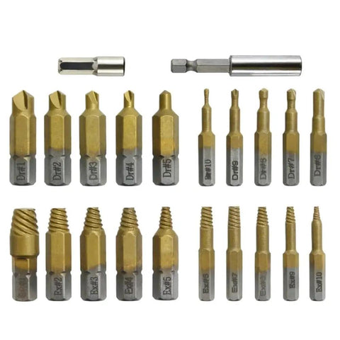Ultimate 22 Piece Damaged Screw Removal Kit For Stripped Bolts And Nuts With Hex Shank Drill Bits To Easily Extract Jammed Hardware Without Hassle, 22-piece steel bit set