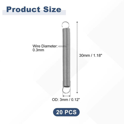 20 Pack Stainless Steel Extension Springs With Dual Hooks For DIY Home Furniture Repair dimensions and details shown