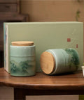 Keep Your Pantry Stash Locked Tight With These Premium Sealed Ceramic Storage Jars Perfect For Loose Tea Coffee Beans And Spices Smooth Airtight Double Jar Gift Set with bamboo lids.