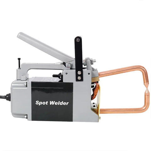 Portable Spot Welder Gun For Iron Up To One Eighth Inch 110V with copper tips, side view showing handle and welding arm