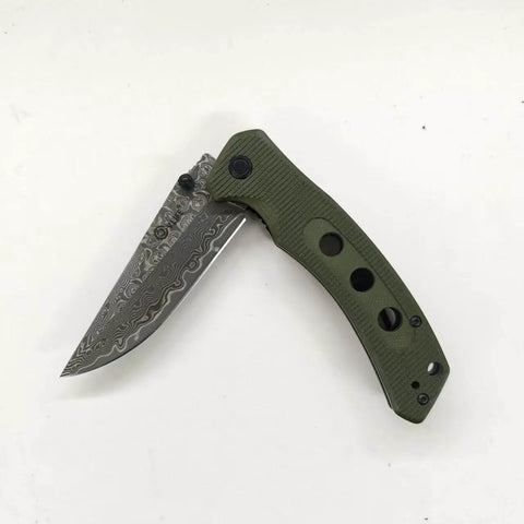 Damascus Folding Knife With Super Sharp 3.26 Inch Blade And Tough G10 Handle Liner Lock EDC green knife extended view