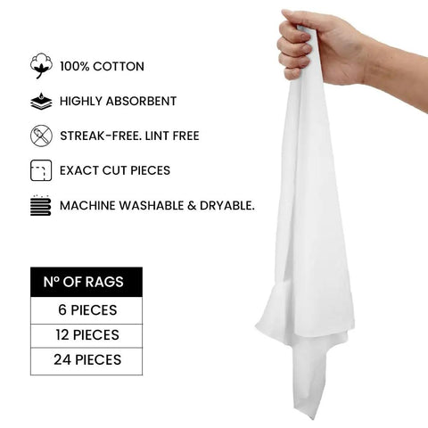 Lint Free Cleaning Rags 24 Pack 100 Percent Cotton Cloths Soft Tee Shirt Material Highly Absorbent And Durable Pro Grade 17x17 inches
