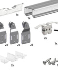 Beefy 106 Inch Double Track Sliding Closet Door Hardware Kit For 2 Or 3 Bypass Doors Up To 100 Lbs Per Door Ceiling Mounted Top Hung Track Cut To Fit Silver Finish product components