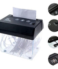 No Hassle Mini Paper Shredder With Built In Letter Opener USB And Battery Powered Quiet Strip Cutter For A6 And Folded A4 Documents, top view.