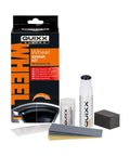 Solid Alloy Wheel Repair Kit For Black Rims Smooths Out Curb Rash And Road Scuffs DIY Two Part Liquid Aluminum Compound and tools.