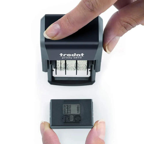 Bulletproof Self Inking Date Stamp Featuring Precise Day And Full Word Month Configuration, user changing ink cartridge.