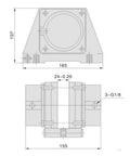DBZ-20 pneumatic disc brake cylinder front/top views; metal gray housing with circular brake disc and mounting holes.