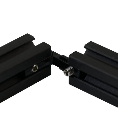 Close-up of 20 Piece 2020 Series Black T Slot L Shape Corner Connector Bracket Set with screws for aluminum extrusion profile 6mm.