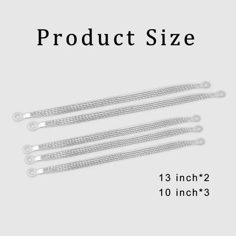 Universal Automotive Ground Strap Set Tinned Braided Copper Wire five piece pack showing two 13 inch and three 10 inch straps.