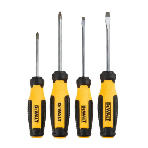 4 Piece Fixed Bar Screwdriver Set With Magnetic Tips, Precision Sanded Bits, Ergonomic Performance Grip Handles, And Tip ID On Handle