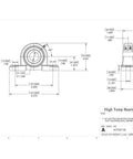 Technical diagram of 1-1/4 Inch Set Screw Mounted Pillow Block Bearing Pack Of 2 With 52100 Alloy Steel ABEC-1 Bearings, Greasable Cast Iron Housing.