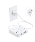 Two Prong Power Strip With 10Ft Cord And 1440J Surge Protector Turns One Old Two Hole Outlet Into Four 3 Prong Outlets And Four USB Ports Wall Mount White