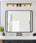 5-Light Industrial Style Bathroom Vanity Light Not Dimmable Fixture With Matte Black Finish Brushed Gold Copper Accent Sockets
