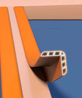 Close-up of Rubber Wall Corner Guards 16.4ft Self Adhesive L Molding Edge Protectors showcasing its cuttable design on a blue surface.