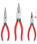 Long Nose Pliers Set Three Piece Includes 7 Inch Straight 8 Inch Straight And 6 Inch Bent Nose With 70 Degree Angled Tips