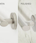 Close-up of 36 Inch Decorative Oval Wall Mount Grab Bar With Concealed Flanges in satin and polished finishes.