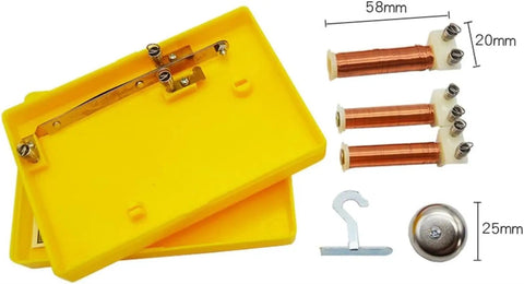 Electromagnet Experiment Kit For School Labs And Physics Classrooms With Dual Coil Model showing parts and dimensions