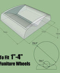 Bed Stoppers And Furniture Cups Set Four Pack 3 Inch By 3 Inch Heavy Duty Premium Silicone Caster Cups To Guard Floors From Scratches Floor Saver For Most Furniture Wheels On Beds Sofas And Chairs diagram showing dimensions and fit for 1-4 inch wheels.