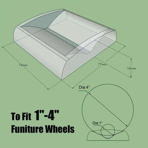 Bed Stoppers And Furniture Cups Set Four Pack 3 Inch By 3 Inch Heavy Duty Premium Silicone Caster Cups To Guard Floors From Scratches Floor Saver For Most Furniture Wheels On Beds Sofas And Chairs diagram showing dimensions and fit for 1-4 inch wheels.