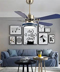 Modern Ceiling Fan With Remote And Bright Led Lights Featuring Three Adjustable Color Temperatures Ideal For Bedrooms Dining Rooms And Restaurants, installed in a stylish living room.