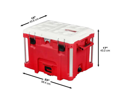 Beefy Milwaukee Packout 40Qt XL Cooler 3Pc Set With Impact Resistant Polymer Body White Red Heavy Duty Rolling Tool Box