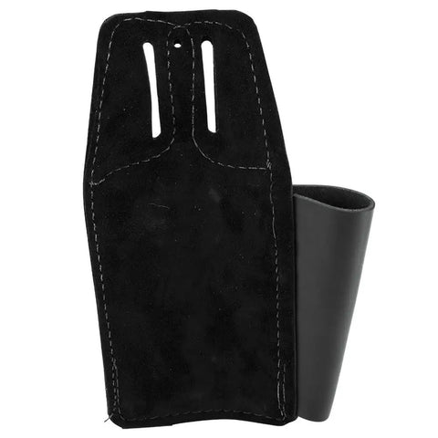 Leather 4 Pocket Tool Pouch With Plier, Ruler And Screwdriver Holders, Worksite Tough Belt Tool Organizer For Pros, back view.