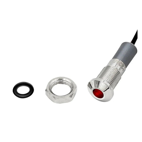 IP65 Waterproof 6mm LED Metal Status Indicator Light With Wide Voltage Range From 3V To 220V For Industrial Gear Automotive Dashboards And Outdoor Equipment Built To Last With High Visibility Rugged And Ready, red LED with nut and gasket