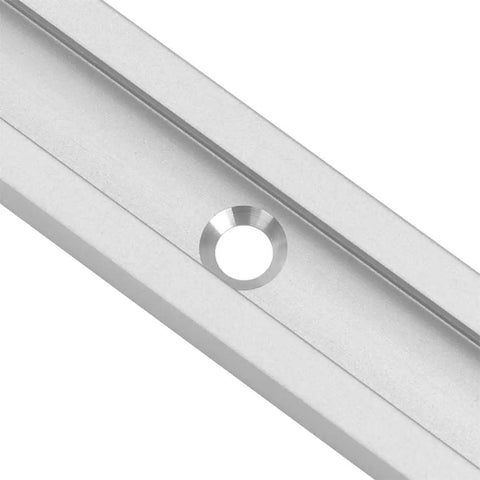 Close-up of Aluminum T Slot Track Kit For Woodworking, Universal Double Cut T Track with Pre Drilled Mounting Holes, 11.81 Inch Length
