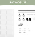 48x80 In 5 Panel Bypass Sliding Closet Door Kit With White Primed Slabs, Bypass Track Hardware Included, Paintable And Lightweight