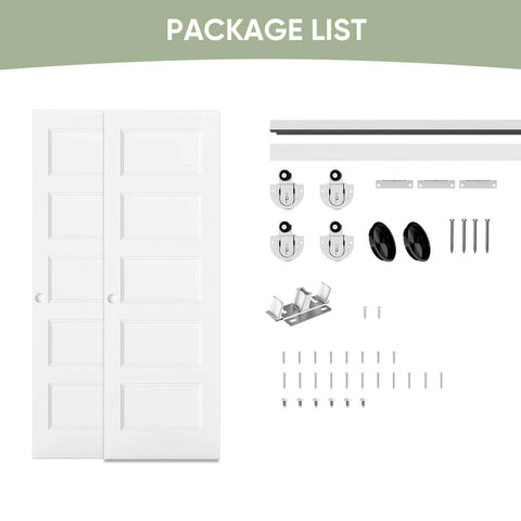 48x80 In 5 Panel Bypass Sliding Closet Door Kit With White Primed Slabs, Bypass Track Hardware Included, Paintable And Lightweight