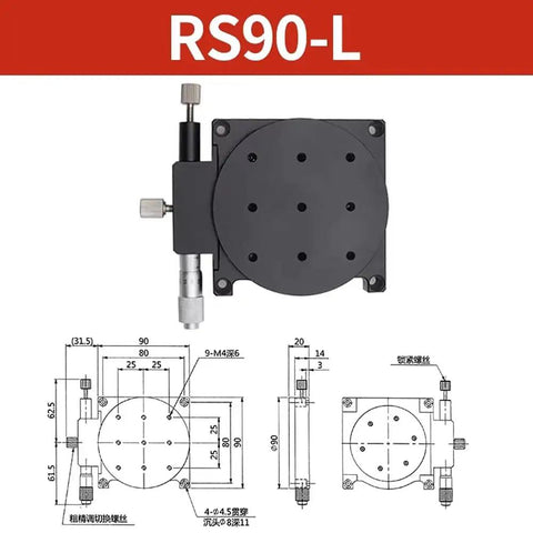 Diagram of R Axis Rotary Stage Pro Grade With 360 Degree Rotation And Micrometer Micro Adjustment On Aluminum Platform RS90 L