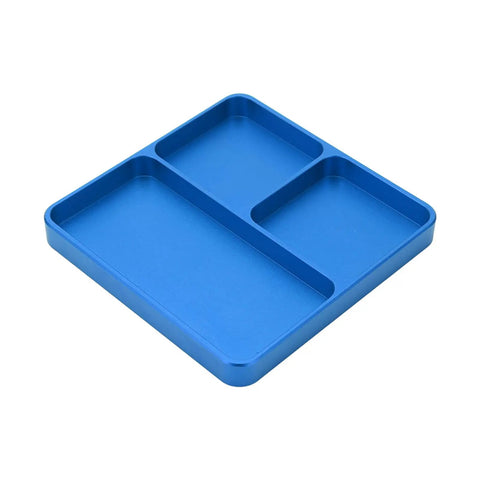 Blue Magnetic RC Screw Tray For Repairs And Maintenance, Aluminum Alloy Magnetic Pad Organizer, CNC Crafted, with compartments.