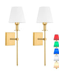 Wireless Battery Operated Wall Sconce Set Of 2 With Remote, 12 Color Dimmable LED Bulbs, USB Rechargeable 5000mAh Battery, Gold Finish