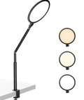 10.2 Inch Ring Light With Stand For Desk Setup 360 Degree Rotating Arm C Clamp Mount Flexible Height showing color temperature options