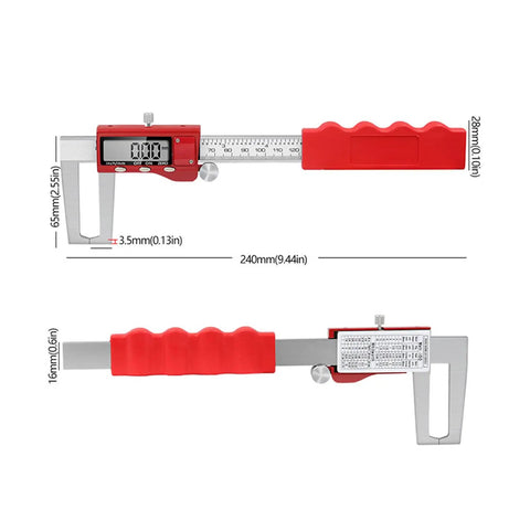 0-150mm Brake Disc Rotor-Caliper Stainless Measuring Instrument with red handle and digital display, measuring 240mm.