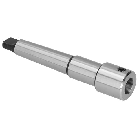 Side view of silver Weldon shank adapter sleeve for MT3 Morse taper drill, cylindrical with hollow end