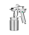 Heavy Duty Pneumatic Paint Sprayer With 1.8mm Atomizing Nozzle And Gravity Tank Complete Kit, featuring a stainless steel gravity cup.