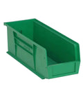 Heavy Duty Stackable Part Organizer Bins, 12 Pack, Green, Ultra Stack And Hang Design, front view, dimensions 14-3/4" L x 5-1/2" W x 5" H