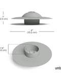 Dual Purpose Silicone Shower Drain Stopper And Hair Catcher, 4 inch diameter, 1 inch tall, sleek grey silicone design.