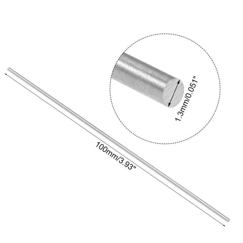 Dope HSS Round Steel Rod 1.3mm By 100mm Lathe Bar Stock for shafts, drills, mini axles, 20pcs, with size details shown