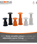 Heavy Duty Adjustable Furniture Spacers Extra Large 45 To 80 Mm Gap 100 Pack Bold Orange Plastic Shims in three colors.
