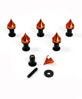 Sick Six Piece Aluminum Spike Windscreen Bolts Kit For Motorcycles Anodized Orange M5 X 15mm Universal Fit displayed on white background