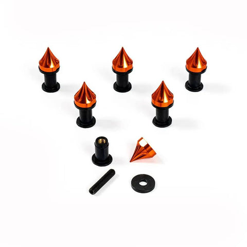 Six-Piece Aluminum Spike Motorcycle Windscreen Bolts Kit Universal Fit For Most Bikes M5 X 15mm Anodized Orange Fasteners